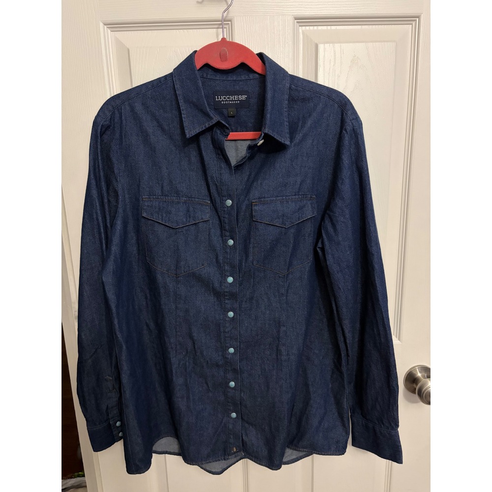 Lucchese | Indigo Light Wash Pearl Snap Shirt Women's Sz L